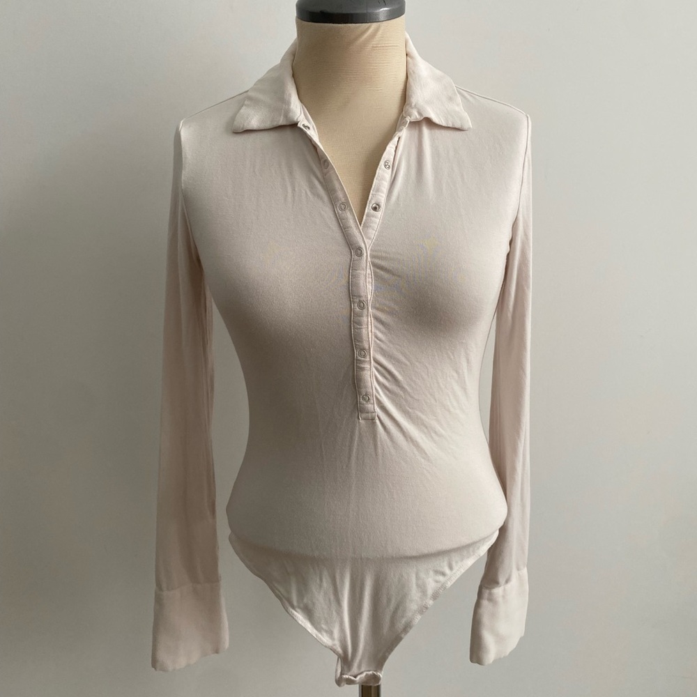 Dynamite Cream Button-Up Collared Bodysuit